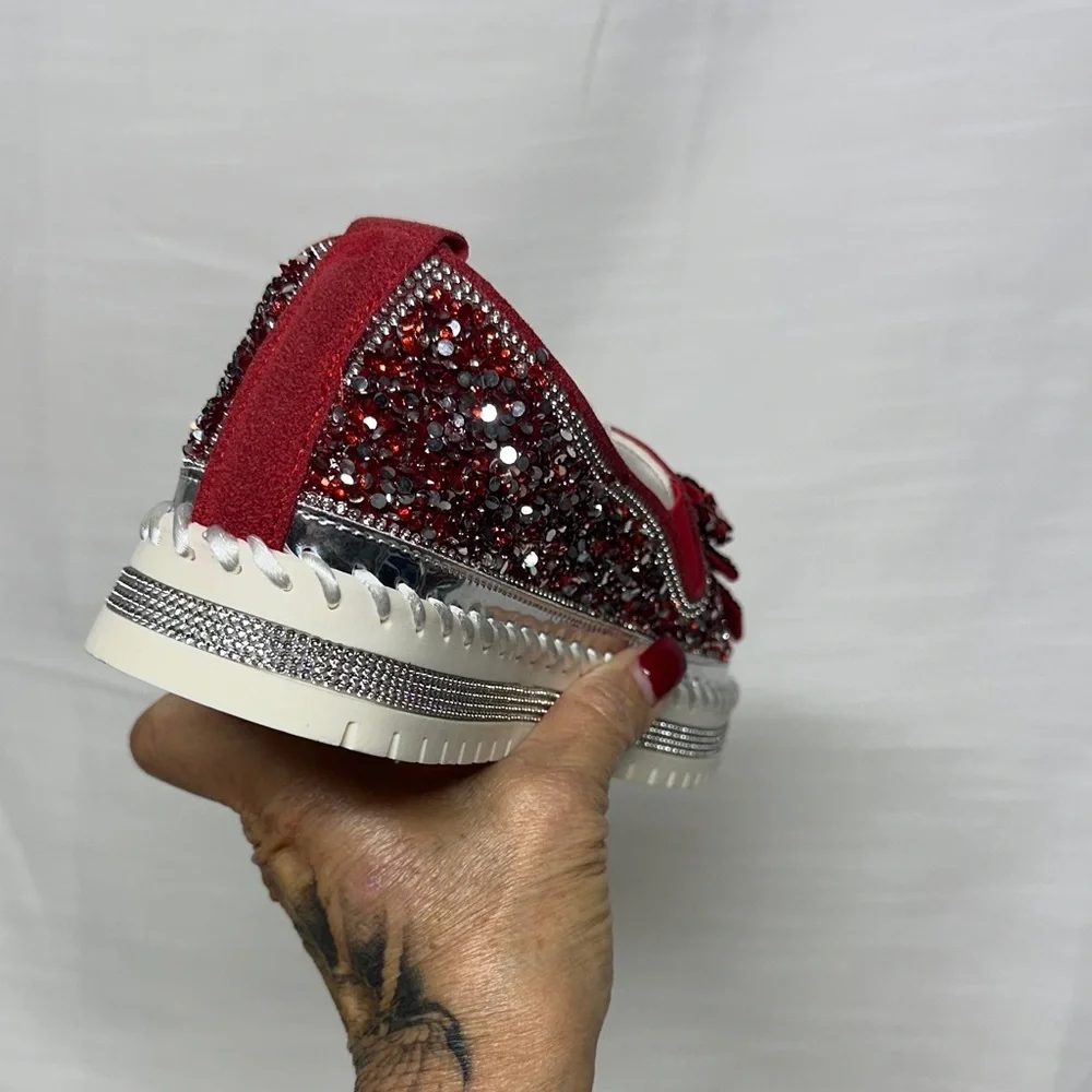 Glittering Red Women's Loafers with Bow - Picture 4 of 12